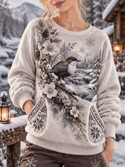 Sweat Femme Hiver Petit Oiseau Art Imprimé