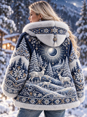 Manteau en flanelle à motifs animaux nordiques pour femme
