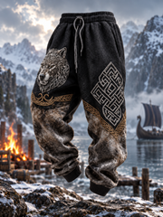 Pantalon rétro pour homme à motif tête de loup viking