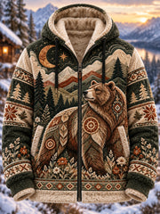 Sweat à capuche zippé en flanelle à imprimé animal nordique pour homme