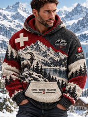 Sweat à capuche tricoté à motif commémoratif alpin pour homme, collection hiver