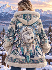 Veste Femme Style Nordique Imprimé Animal Flanelle À Capuche