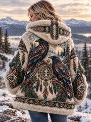 Veste à capuche en flanelle à imprimé animalier de style nordique pour femme