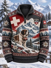 Sweat-shirt col roulé doublé polaire pour homme, avec imprimé graphique sur le thème alpin