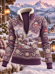 Sweatshirt Femme à Col Roulé Imprimé Hiver Alpine