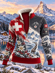 Sweat-shirt col roulé pour femme à imprimé sur le thème des Alpes, collection hiver