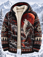 Veste à capuche en flanelle à imprimé animal style nordique pour hommes