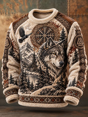 Haut viking à col rond en flanelle pour homme