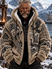 Veste en flanelle pour homme, style vintage viking, motifs de la mythologie nordique et nœud celtique Valknut