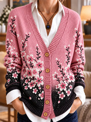 Cardigan décontracté imprimé de sensibilisation au cancer du sein pour femmes