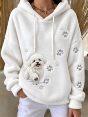 Femme Bichon Chien & Patte Prints dans la neige Imprimer Cozy Flanelle Hoodie