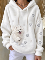 Samoyed Dog & Paw Prints dans la neige des femmes Cozy Flanelle Hoodie