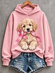 Golden Retriever Femme avec ruban rose Imprimer Cozy Sweat-shirt à capuche