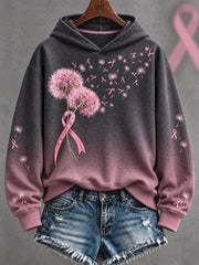 Sweat à capuche imprimé floral de sensibilisation au cancer du sein pour femmes