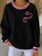 Sweat-shirt rose à col rond et côtes imprimé, en soutien à la sensibilisation au cancer du sein chez les femmes