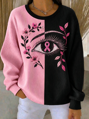 Sweat-shirt rose à col rond et côtes imprimé, en soutien à la sensibilisation au cancer du sein chez les femmes