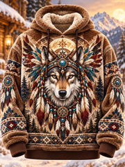 Sweat à capuche en flanelle à motifs animaux nordiques pour homme