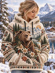 Sweat à capuche en flanelle à motifs animaux nordiques pour femme