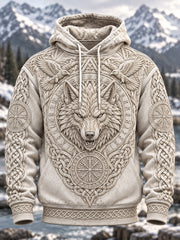 Sweat à capuche oversize à épaules tombantes pour homme, motif viking, avec poches