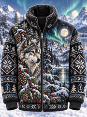 Veste zippée en flanelle à motifs animaux nordiques pour homme