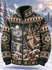 Veste zippée en flanelle à motifs animaux nordiques pour homme