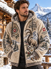 Veste à capuchon en flanelle à imprimé inspiration alpine pour homme