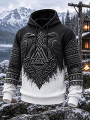 Sweat à capuche confortable imprimé Vintage Viking Celtic Raven pour hommes