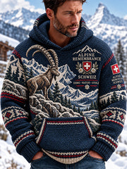 Sweat à capuche tricoté pour homme au motif graphique d’inspiration alpine