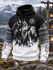 Sweat à capuche confortable pour homme, style vintage viking celtique, imprimé loup