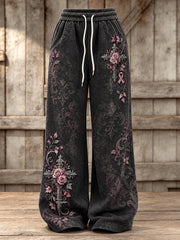 Corss Femme et Rose Charité Ruban Motif Design Casual Pantalons de survêtement