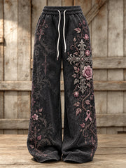 Pantalon de survêtement décontracté pour femme, motif croix et ruban rose de la sensibilisation au cancer du sein