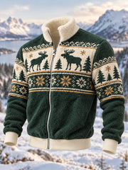 Veste décontractée en flanelle à fermeture éclair pour homme, motif géométrique et imprimé orignal