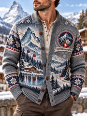 Veste Homme Tricot Imprimé Graphique Montagne Alpine