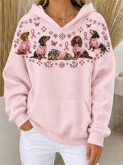 Sweat à capuche décontracté pour femme, motif dalmatiens et ruban rose de la solidarité