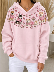 Sweat à capuche décontracté pour femme, motif chien Shiba Inu et ruban rose de la solidarité
