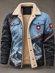 Veste polaire pour homme avec imprimé graphique représentant une montagne alpine