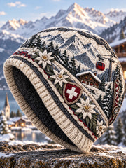 Bonnet graphique commémoratif des montagnes enneigées des Alpes