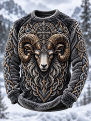 Sweat-shirt à manches longues et col ras du cou en flanelle pour homme, motif animalier nordique