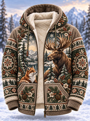 Sweat à capuche en flanelle à imprimé animal nordique pour homme