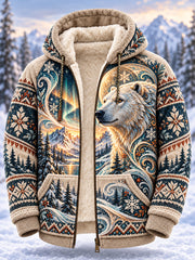 Sweat à capuche en flanelle à imprimé animal nordique pour homme