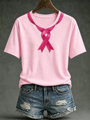T-shirt décontracté à manches courtes pour femme, motif ruban de la solidarité rose