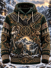 Sweat à capuche en flanelle pour homme, motif animal nordique viking