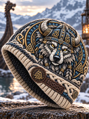 Bonnet tricoté chaud pour l’automne et l’hiver, style viking vintage