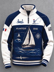 Sweat-shirt décontracté à col montant pour homme, motif patchwork Bretagne, course de voile French Rum Route