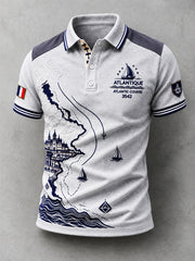 Polo de ville décontracté à imprimé patchwork Bretagne pour la course à la voile French Rum Route, modèle homme