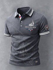 Polo de travail décontracté avec imprimé «Route du rhum française Bretagne» pour homme