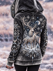 Sweat à capuche nordique à motifs d'animaux pour femme