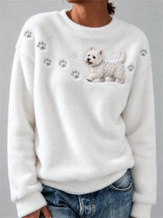 West Highland White Terrier pour femme Chien dans la neige Empreintes de patte & Flocons de neige Imprimer Cozy Flanelle Sweatshirt