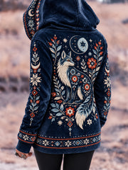 Sweat à capuche nordique à motifs d'animaux pour femme