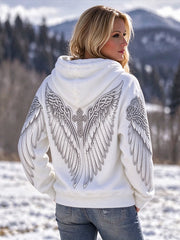 Sweat à capuche confortable pour femme, imprimé ailes celtiques d'inspiration viking vintage